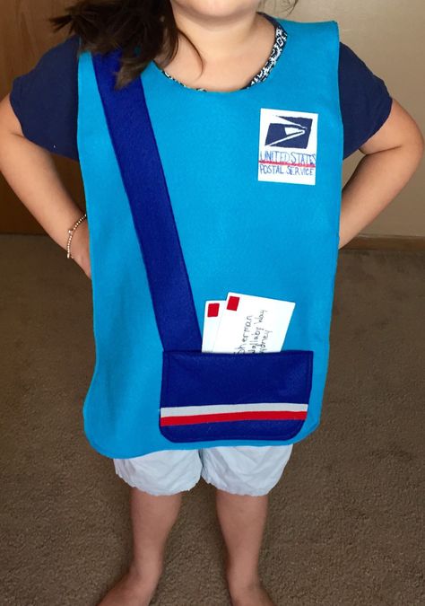 Community Helper Costumes Diy, Mailman Outfit, Community Helpers Costume, Mailman Costume, Learning Centers Preschool, Role Play Costume, Community Helpers Theme, Kids Pretend Play, Infant Classroom