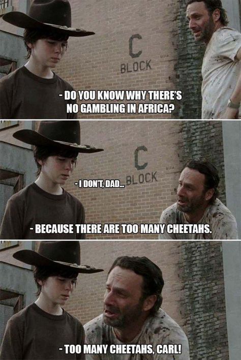 Enjoy a collection of some of the best dad jokes made by Rick from The Walking Dead. Walking Dead Jokes, Rick And Carl, Best Dad Jokes, Twd Funny, Twd Memes, Walking Dead Funny, Terrible Jokes, Walking Dead Memes, Dead Memes