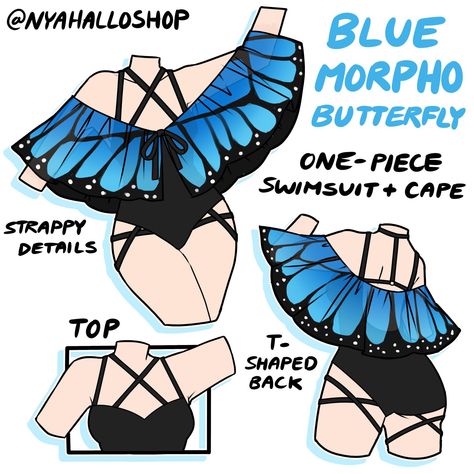 Butterfly Outfit Drawing, Drawing Swimsuit, Swimsuit Drawing, Butterfly Swimsuit, Clothing Sketches, Morpho Butterfly, Clothing Design Sketches, Drawing Anime Clothes, Dress Design Sketches