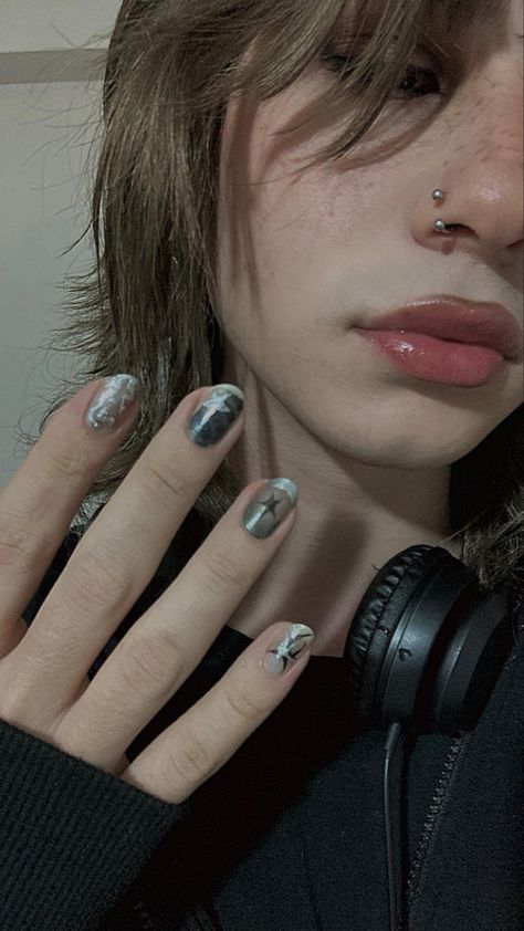 Metalic nail art #y2kaesthetic #y2knails #deftones Deftones Nails, Metallic Nail Art, Y2k Nails, Metallic Nails, Girls Nails, Y2k Aesthetic, Nail Inspo, Nail Art, Nails