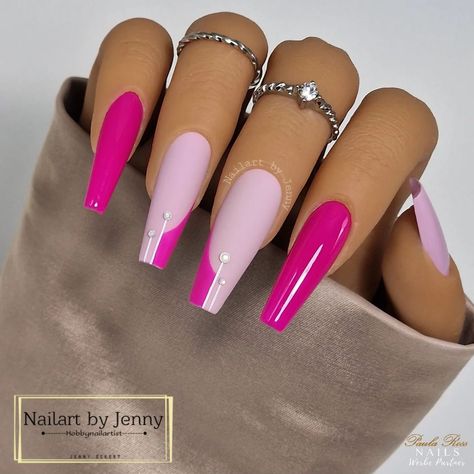 45 Pretty 2023 Coffin Nails to Try Pink Coffin Acrylic Nails Design, Pink Acrylic Nails Designs Rhinestones, Barbie Pink Nails With Design, Rocker Nails, Pretty Pink Nails, Fruit Nail Art, Cute Pink Nails, Acrylic Nail Powder, Sassy Nails