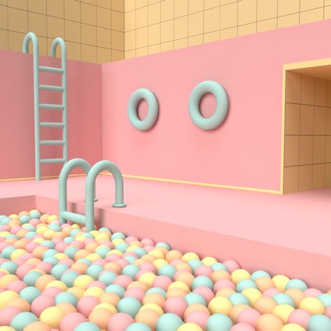 Image may contain: playground, orange and ball Pastel Dream Aesthetic, Adobe Color, Adobe Dimension, Pastel Interior, Retro Pastel, Memphis Design, Salou, Indoor Playground, Pink Room