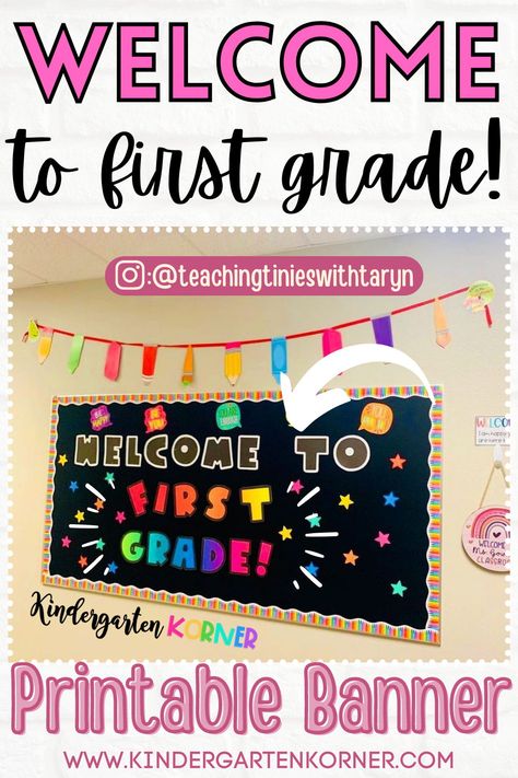 First Grade Hallway Display, First Grade Bulletin Boards Welcome To, Welcome To 1st Grade Bulletin Board, First Grade Welcome Bulletin Boards, Welcome To First Grade Bulletin Board, Classroom Welcome Board, Bulletin Board Ideas First Grade, Welcome To Kindergarten Sign, Welcome To Grade 1