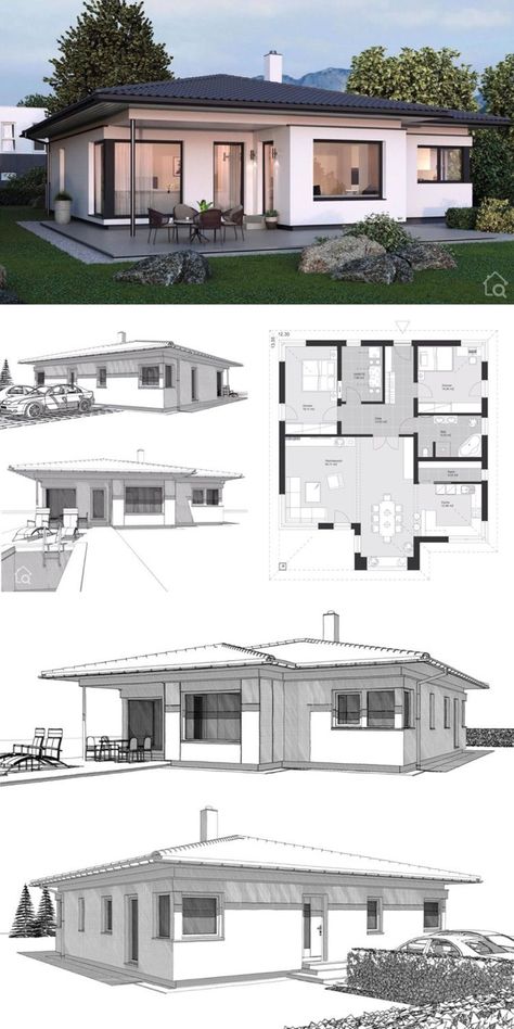 Modern One Floor House, One Floor House Design Modern, One Floor House, Two Bedroom House Plans, One Floor House Plans, One Level House Plans, Modern Bungalow House Plans, Small Modern House Plans, Bungalow Style House Plans