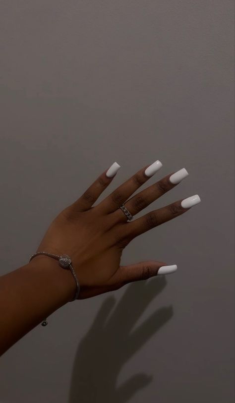 Baddie Nail Colors, Grown Woman Nails, Nail Ideas For Long Fingers, White Nails Ideas Coffin, Square Acrylic Nails Black Women, Square Nails Black Women, 2024 Vision Board Black Women Nails, White Nails Black Women, Light Color Nails