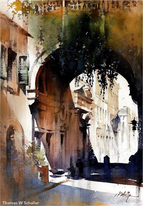 Thomas W Schaller, Thomas Schaller, Watercolor City, Watercolor Architecture, Architecture Painting, Watercolor Painting Techniques, Textured Canvas Art, 수채화 그림, Art Competitions