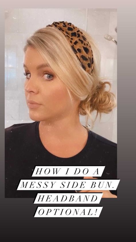 cristincooper on Instagram: How I do a messy side bun... or an “undone chignon” if you’re feeling fancy. (Headband linked at Amazon.con/shop/cristincooper - the velvet… Headband Low Bun, Headband Bun Hairstyles, Ponytail With Headband, Bun With Headband, Messy Side Bun, Mini Bun, Low Buns, Side Bun, Top Bun