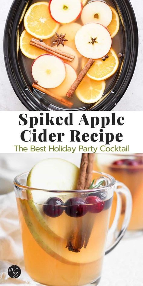 Spiked Apple Cider - the perfect warm, festive drink for your next holiday gathering! This spiked apple cider will stay warm in the slow cooker for hours and for an added bonus, the house will smell amazing!! Hot Spiced Apple Cider, Cocktail For A Crowd, Spiked Apple Cider Recipe, Crockpot Apple Cider, Cointreau Cocktail, Campari Cocktail, Special Cocktails, Thanksgiving Cocktail Recipes, Spiked Apple Cider