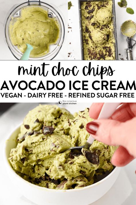 This Easy Avocado Ice Cream recipe is a delicious creamy mint ice cream recipe made from ripe avocado with dark chocolate chunks. It's an healthier twist to the classic Mexican avocado ice cream made with no refined sugar or dairy. Avacado Ice Cream, Avocado Ice Cream Vegan, Mint Ice Cream Recipe, Avocado Ice Cream Recipe, Mexican Avocado, Chocolate Avocado Smoothie, Avocado Ice Cream, Ice Cream Bites, Easy Ice Cream Recipe