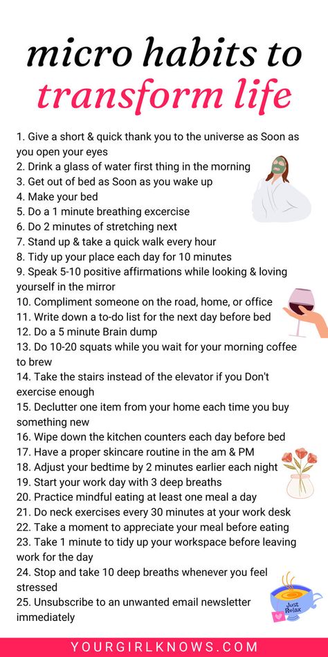 Discover the power of micro habits! Small changes can lead to big results. From morning routines to productivity hacks, explore tips and tricks to improve your daily life effortlessly. Ready to transform? Let's start small! Micro Habit Stacking, Manifesting Challenge, Habit Ideas, Micro Habits, Habits List, Habit Tracker Ideas, Habits To Change Your Life, Habits To Change, Tiny Habits