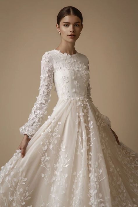 Bride Dress♡ Baju Kahwin, Modest Bridal, Modest Wedding Gowns, Modest Wedding, Long Sleeve Wedding, Best Wedding Dresses, Modest Wedding Dresses, Long Wedding Dresses, Wedding Dress Long Sleeve