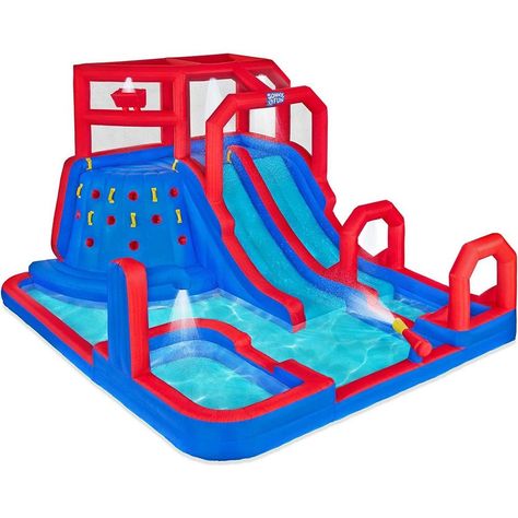 Sunny & Fun Mega Inflatable Kids Backyard Water Slide Park - Blue/Red #water #kidsactivities #summerfun #games. Go for more info 👉https://whispers-in-the-wind.com/top-pool-games-for-kids-fun-and-exciting-water-activities/?kids214 Kids Water Slide, Blow Up Water Slide, Blow Up Pool, Deep Pool, Inflatable Water Park, Inflatable Slide, Pool Games, Park Playground, Kid Pool