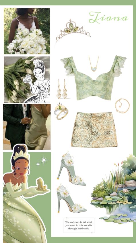 #tiana #tianaaesthetic #princessandthefrog #disney Modern Tiana Outfit, Descendants Auradon, Vaca Outfits, Halloween Group, Disney Princess Outfits, Disney Princess Tiana, Tennis Skirt Outfit, Floral Aesthetic, Disney Inspired Outfits