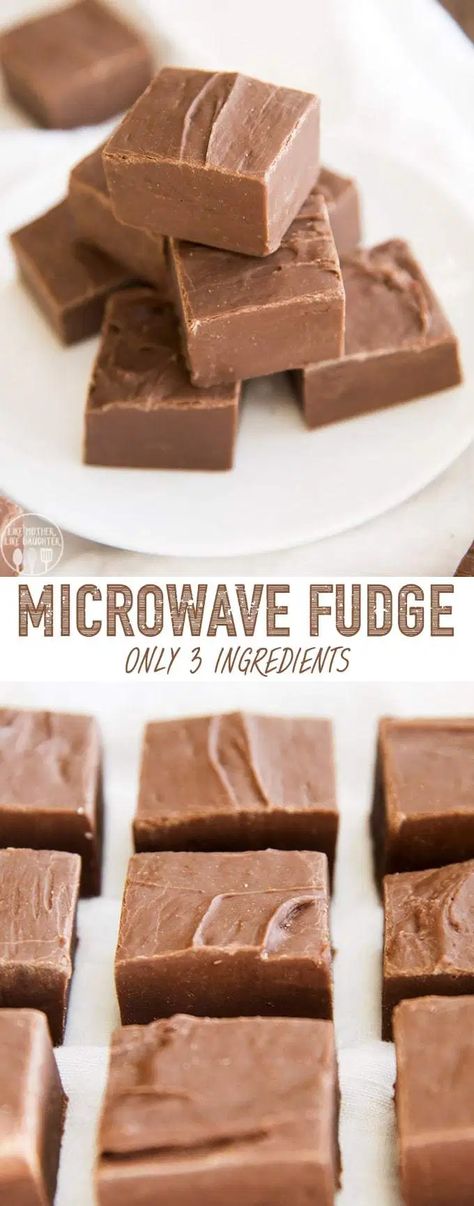 Microwave Fudge is the perfect homemade candy for beginners and experts alike, with only 3 ingredients, no thermometer, you get an easy and delicious rich chocolate fudge! Microwave Chocolate Fudge, Fudge Homemade, Easy Microwave Fudge, Microwave Fudge, Fudge Recipes Chocolate, Fudge Recipes Easy, Homemade Candy, Homemade Fudge, Candy Recipes Homemade