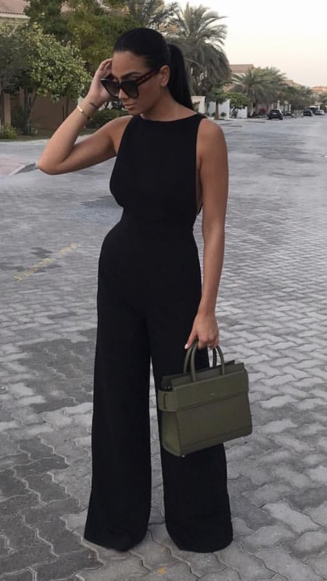 Powerful Woman Outfit Classy, Classy Jumpsuits For Women, Victoria Secret Work Outfits, Luxury Black Outfit, Black Outfits Classy Summer, Black Business Jumpsuit, Dinner Outfits All Black, Luxury Chic Jumpsuits For Night Out, Luxury Elegant Jumpsuit For Office