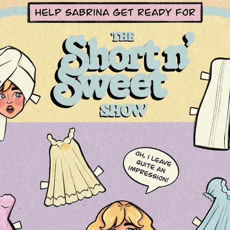 lu martins on Instagram: "help sabrina get ready for the short n’ sweet show! 💋💋💋 

i’m loving every single outfit & variation she’s wearing on tour so you know i had to make a new paper doll!! also, the intro with the towel fit reveal is iconic ✨

#paperdoll #sabrinacarpenter #sabrinacarpenterfanart #shortnsweet #shortnsweettour 

which one is your favorite?" Short N Sweet, Which One Are You, Sabrina Carpenter, Paper Dolls, Party Themes, Fan Art