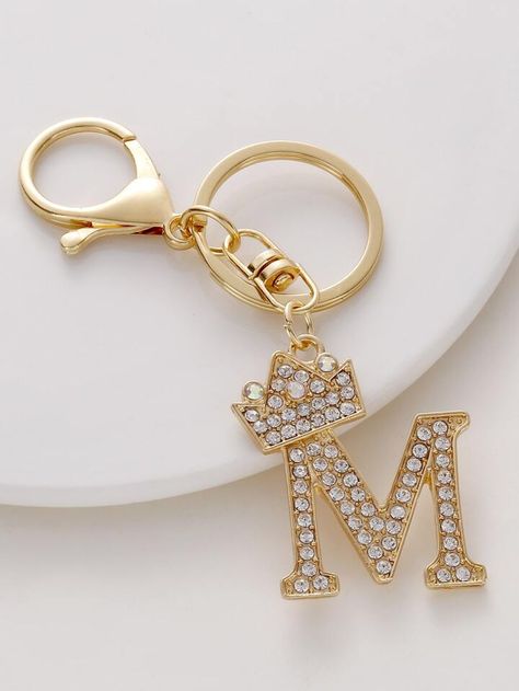 Rhinestone Letter Charm Keychain | SHEIN USA K Keychain, Bag Accessories Diy, Rhinestone Keychain, Embellished Bags, Rhinestone Letters, Stylish Letters, Rhinestone Crown, Diy Accessory, Keychain Bag