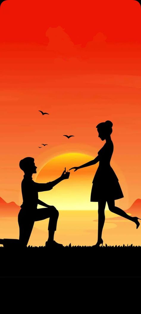 Love Proposal, Love Couple Wallpaper, Romantic Wallpaper, Couple Wallpaper, Happy People, Love Couple, Beautiful Sunset, Illustrations Posters, Human Silhouette