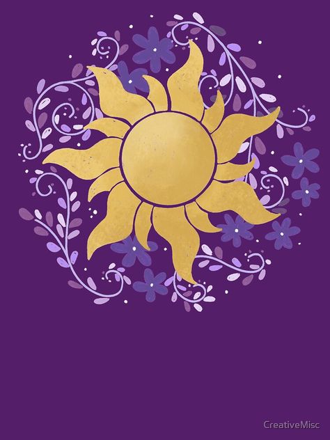 Rapunzel Sun Symbol, Tangled Sun Aesthetic, Rupunzle Flower Drawing, Sun In Rapunzel, Sun Shirt Design, Repunzal Sun Drawing, The Sun From Tangled, Tangled Star, Rapunzel Star