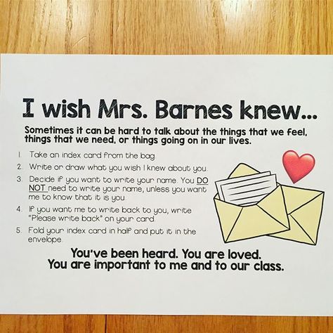 Street flooding means I am still basically trapped inside my neighborhood but I am truly fortunate compared to so many others in Houston. Being productive helps me feel less helpless! I haven't started the school year yet and thus haven't had a chance to build relationships with my kids. I'm anticipating that some of my students will have big feelings as a result of Harvey, and I'm hoping that this will help them feel more comfortable in our classroom right from the beginning. (I adapted the ... School Leadership Principal, I Wish My Teacher Knew, Creating Community, School Based Therapy, Teaching Board, Big Feelings, Teacher Board, Being Productive, Classroom Strategies