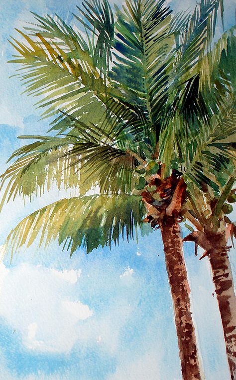 Palm Painting, Palm Art, Coconut Palm, Watercolor Painting, Coconut, Art Print, Frame, Art, Watercolour Painting