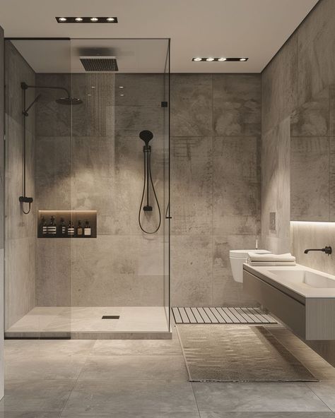 Badezimmer mit Betonoptik gestalten: 14 moderne Ideen - Hygge and Home Stone Bathroom Ideas, Bad Modern, Bad Inspo, Modern Luxury Bathroom, Stone Bathroom, Toilet Design, Small Bathroom Ideas, Wood Bathroom, House Inspo