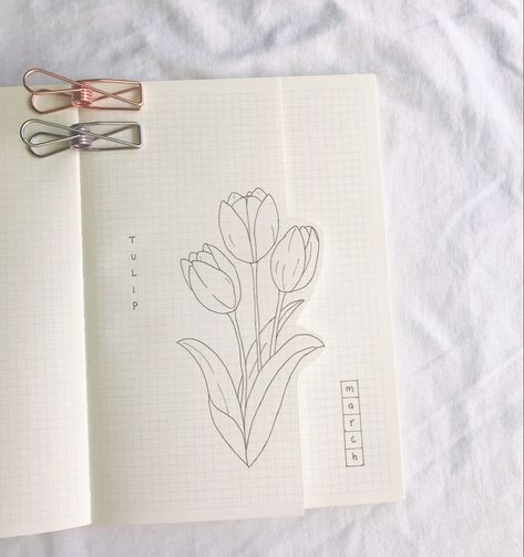 Tulip Bujo Theme, Simple Bujo Themes, Tulip Bullet Journal, March Journal Cover, April Bujo, Magic Runes, Whimsical Art Journal, Bullet Journal Font, Bond Paper Design