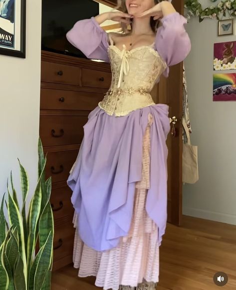 Lumiere Inspired Outfits, Cute Renfaire Outfits, Yellow Ren Faire Outfit, Fairy Costume Long Dress, Casual Fairytale Outfit, Renn Faire Mermaid, Ren Fair Princess, Purple Fairy Ren Faire, Rapunzel Inspired Costume