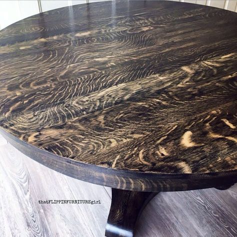 Black Gel Stained Tiger Oak Antique Table | General Finishes Design Center Black Gel Stain, White Oak Furniture, Antique Dining Table, Refinished Table, Java Gel, Tiger Wood, Colorful Dresser, Upcycling Furniture, Kitchen Table Makeover