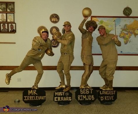 Trophies Costume - Halloween Costume Contest via @costume_works Costume Trophy Ideas, World Series Trophy Costume, Best Costume Trophy Diy, Funny Trophy Ideas, Diy Costume Contest Trophy, Funny Trophies, Costume Last Minute, Meme Costume Spirit Week, Last Minute Costume Ideas