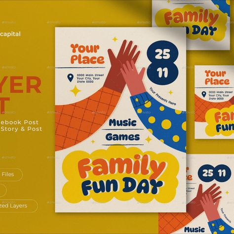 Bright and colorful family fun day flyer set in flat #Puzzle_Flyer_Design #Fun_Banner_Design #Flyer_Design_School #Family_Day_Poster_Design Fun Banner Design, Family Festival Poster, Family Day Poster Design, Family Fun Day Poster, Fun Flyer Design, Family Poster Design, Creative Flyer Design Ideas Graphics, Event Poster Design Ideas Creative, Family Day Poster