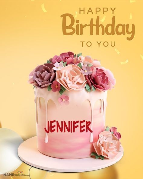 Pink Happy Birthday Cake For Friends Fresh Flower Cake. This cute pink birthday cake is decorated with fresh flowers. You can easily write name on this lovely flower cake. Perfect for friends for online birthday wish. Cute Pink Birthday Cake, Pink Happy Birthday Cake, Cute Pink Birthday, Happy Anniversary Photos, Happy Birthday Jennifer, Friends Birthday Cake, Birthday Cake Writing, Pink Birthday Cake, Birthday Wishes With Name