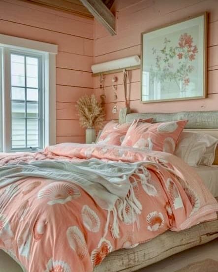 Coral Pink Room Ideas, Coral Girls Bedroom, Pink Coastal Bedroom, Pink Bedroom Inspirations, Sienna Bedroom, Relaxed Bedroom, Coastal Pink, Bedroom Atmosphere, Coral Room