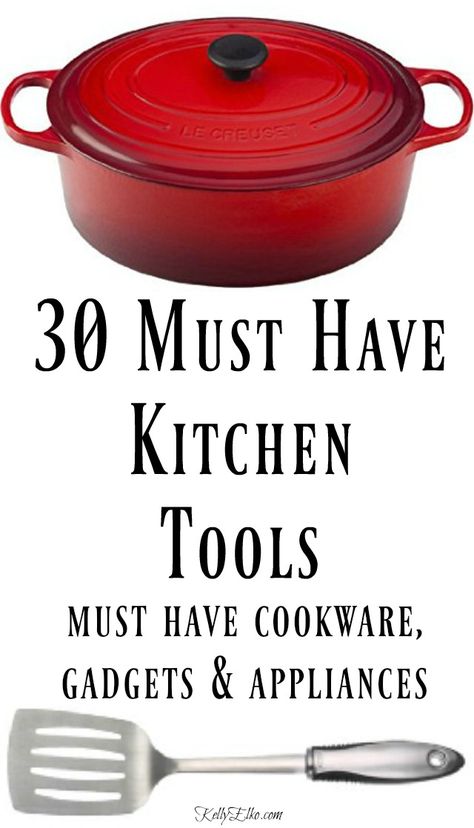 This list of the 30 must have kitchen tools has everything you need to get cooking. From kitchen gadgets, appliances and cookware, this list has it all. Must Have Kitchen Items, Soft Foods, Cast Iron Recipes, Kitchen Must Haves, Cast Iron Cooking, Cooking Gadgets, Great Gift Ideas, Kitchen Themes, Cooking Essentials