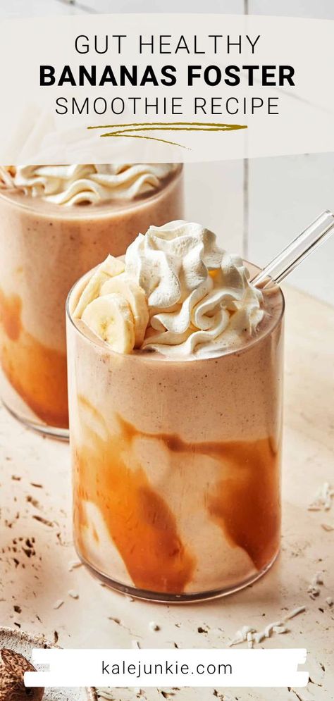 Fall Smoothies, Fat Burning Smoothie Recipes, Caramel Dessert, Delicious Smoothie Recipes, Dessert For Breakfast, Smoothie Drink Recipes, Bananas Foster, Easy Smoothies, Banana Healthy