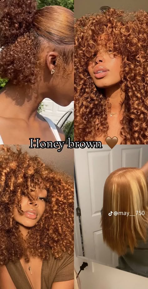 Hair Dye Black Girls Ideas, Hair Dye Colors On Black Women, Two Tone Hairstyles Black Women, Hair Dye Ideas Black Women Dark Skin, How To Get Loose Curls With 4c Hair, Short Hairstyle Women Black Woman Color, Ginger Hair Blonde Highlights Black Women, Hair Color Idea Black Women, Honey Blond Hairstyles