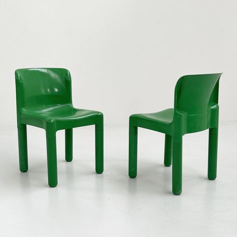 Listed on VNTG.com: Green Model 4875 Chair by Carlo Bartoli for Kartell, 1970s | #vntg #vintage Metal And Wood Chairs, White Plastic Chairs, 20th Century Furniture, Black Leather Chair, Thonet Chair, High Back Dining Chairs, Teak Chairs, Linen Chair, Bentwood Chairs