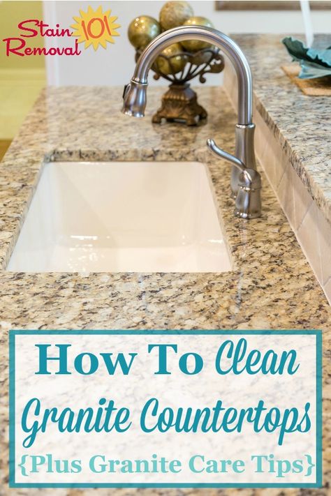 Here are instructions for how to clean granite countertops, as well as granite countertop care tips for daily care as well as when there are scratches, stains or etching {on Stain Removal 101} #CleanGraniteCountertops #CleaningGraniteCountertops #GraniteCountertopCare Clean Granite Countertops, Caring For Granite Countertops, Cleaning Granite Countertops, Granite Cleaner, Clean Countertops, How To Clean Granite, Homemade Toilet Cleaner, Hardwood Floor Cleaner, Cleaning Painted Walls