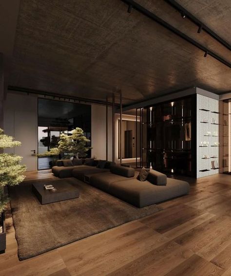 Dark Japanese Living Room, Luxury Japanese Apartment, Dark Japanese Interior, Japan House Interior, Korean House Interior, Japanese Apartment, Japandi Decor, Christmas Room Decor, Design Room