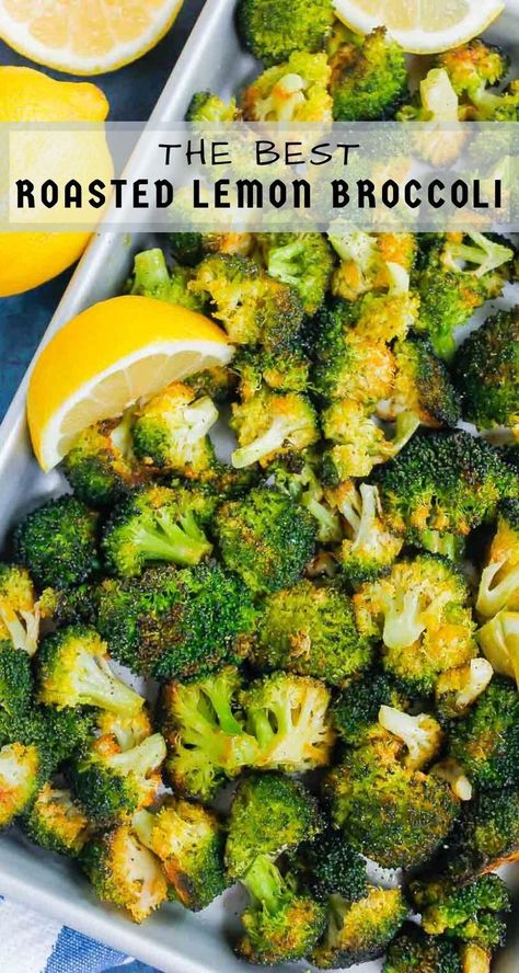 Roasted Garlic Lemon Broccoli is an easy side dish that's ready in less than 30 minutes. With just four ingredients, this simple veggie is tender, yet slightly crispy and all-around delicious!  #broccoli #broccolirecipe #roastedbroccoli #lemonbroccoli #garlicbroccoli #sidedish #vegetable #glutenfreesidedish Lemon Broccoli, Broccoli Side Dish, Gluten Free Sides Dishes, Superfood Recipes, Dinner Side Dishes, Broccoli Recipes, Veggie Side Dishes, Roasted Veggies, Lemon Recipes