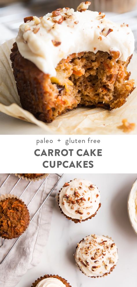 Paleo Carrot Cake Cupcakes (Healthier, Gluten Free) Gluten Free Carrot Cake Cupcakes, Paleo Carrot Cake, Healthy Cupcakes, Maple Frosting, Gluten Free Carrot Cake, Paleo Recipes Breakfast, Cupcakes With Cream Cheese Frosting, Carrot Cake Cupcakes, Paleo Baking