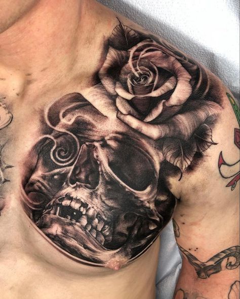 Tattoo Men Thigh, Stomach Tattoo Men, Men Thigh Tattoo, Men Chest Tattoo, Chest Tattoo Men Ideas, Tattoo Men Ideas, Thigh Tattoo Men, Husband Tattoo, Skull Sleeve Tattoos