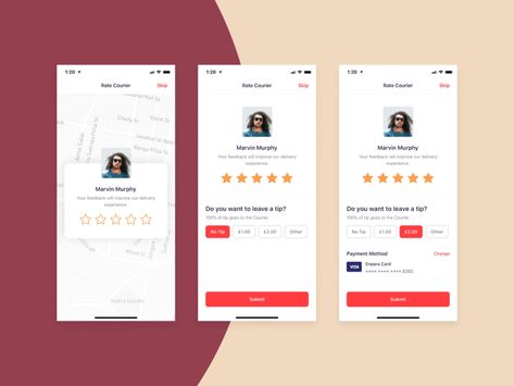 Bringova - Rate Courier & Leave a Tip by Durmuş Kavcıoğlu on Dribbble Review Ui, Step Ui, Ui Forms, Ronaldo Style, Journal App, Mobile App Design Inspiration, Life Hacks Computer, Mobile Interface, Mobile Ui Design