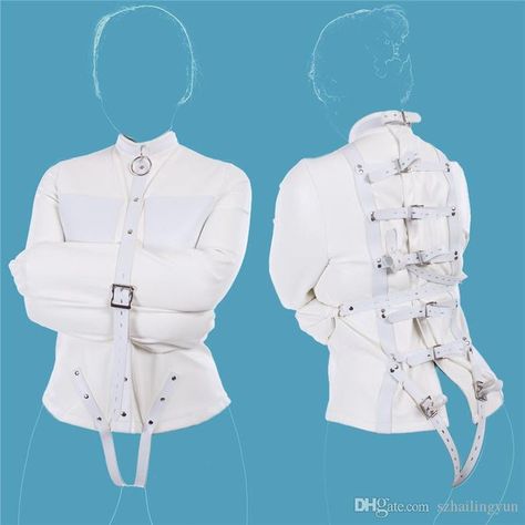 Stray Jacket Drawing, Straitjacket Character Design, Straight Jacket Dress, Jacket Tied Around Waist Reference, Straightjacket Art, Straitjacket Drawing, Jacket Around Waist Drawing Reference, Straight Jacket Fashion, Straight Jacket Drawing