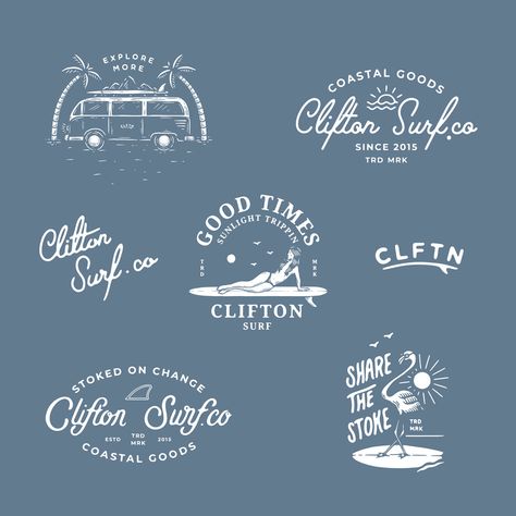 Branding project for the surf brand CLFTN based in the southern surf culture of Clifton Australia Australia Graphic Design, Water Brand Identity, Surf Branding Design, Surf Brand Identity, Surfer Branding, Surf Design Graphic, Surf Logo Design, Surf Graphic Design, Surf Branding