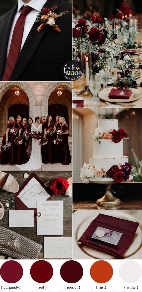 Burgundy Color Wedding Theme, Fall Colour Wedding Theme, Charcoal Grey And Red Wedding Theme, Cabernet Color Palette Wedding, Burgundy Palette Wedding, Wine Colour Wedding Theme, Red And Terracotta Wedding, Wine And Silver Wedding Colors, Cherry Red Wedding Color Schemes