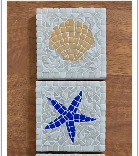 Small Mosaic Ideas, Mosaic Art Easy, Mosaic Coasters Ideas, Nautical Mosaic Ideas, Diy Mosaic Ideas, Simple Mosaic Art, Beach Mosaic Art, Mosaic Art Ideas Easy, Mosaic Tile Coasters Diy