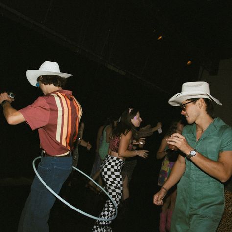 Fashion statements from Elle and Davin’s 70s Disco-Cowboy themed after party 🐎🪩🍸 Disco Cowboy Outfit, Cowboy Disco Party, Cowboy Party Outfit, Honky Tonk Party, 70s Outfits Party, Deeper Well, Disco Rodeo, 70s Cowboy, Disco Cowboy