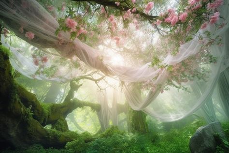 Forest Aesthetic Header, Green Ethereal Aesthetic, Flowers In The Forest, Flower Forest, Enchanted Forest Theme, Enchanted Tree, Ella Enchanted, Natural Aesthetics, Fairy Paintings