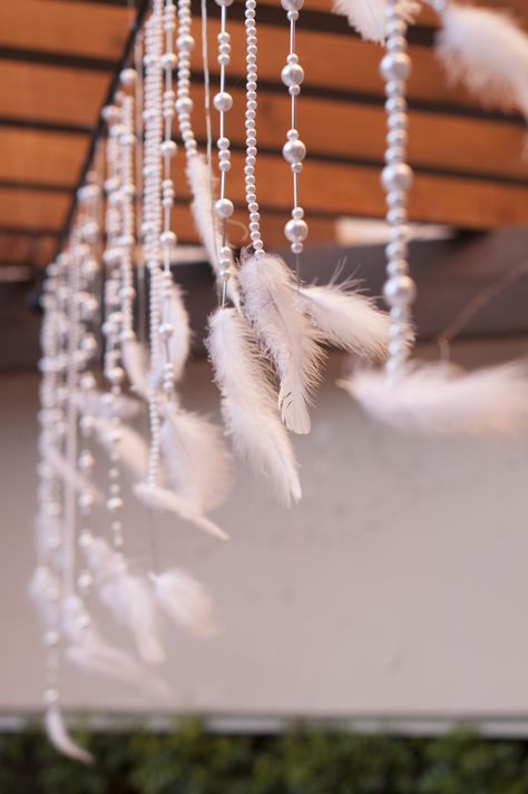 !! Angel Party Theme Decoration, Rancho Wedding, Wedding Stairs, Great Gatsby Art, Mums Wedding, Hanging Wedding Decorations, Franciscan Gardens, Great Gatsby Theme, Pearl Anniversary